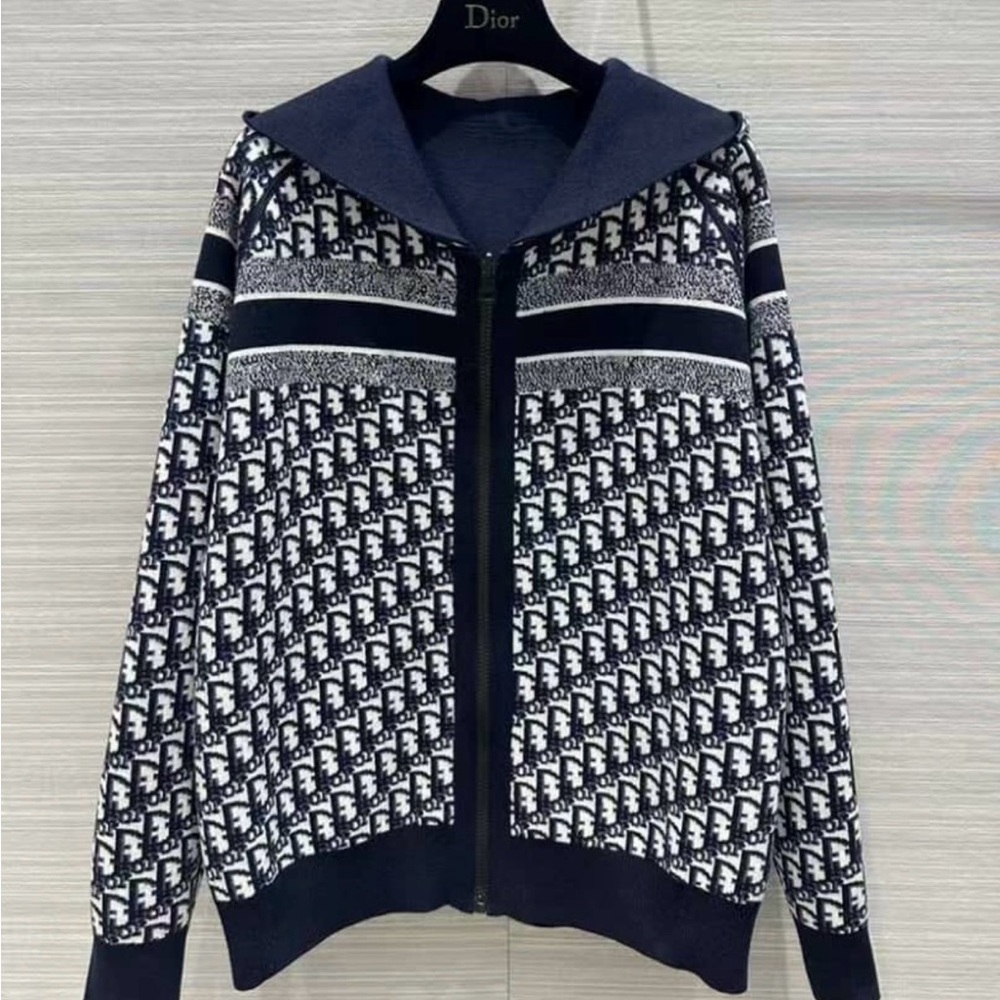 Dior Men's Black and White Zip-Up Sweater